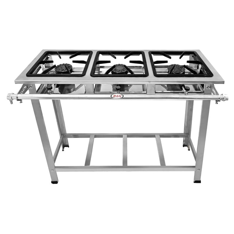 Fogão Industrial INOX 430 Alta Pressão 3 Bocas Cozinha Industrial Restaurante Comércio
