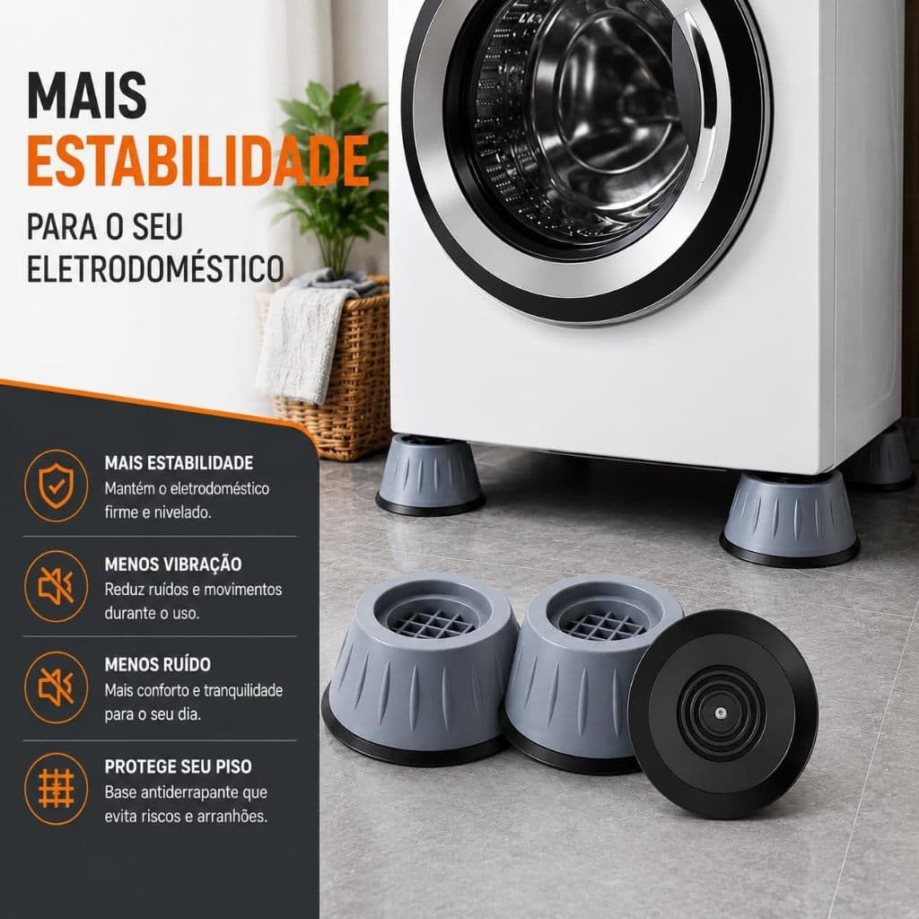 Pé para Móveis e Máquina de Lavar Anti Vibração,Cinza 8x4 cm 4 Peças Universal,Borracha e Plástico