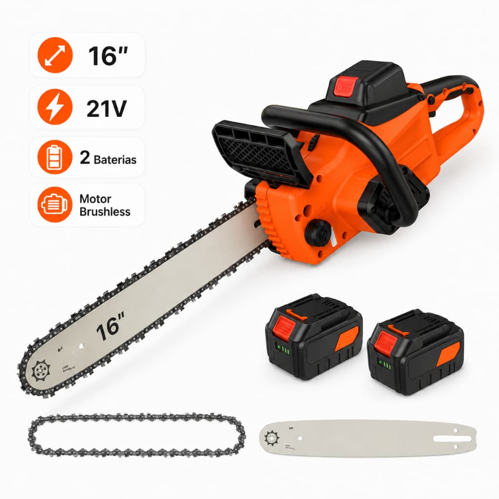 Motosserra Elétrica  16 Polegadas Sem Fio 21V Brushless para Poda Lenha Jardim com Bateria Bivolt
