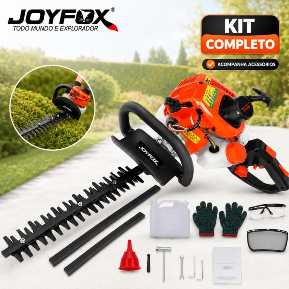 Aparador de Cerca Viva a Gasolina JOYFOX 31,7CC 800W Motor 2 Tempos Lâmina Dupla 75cm Kit Completo