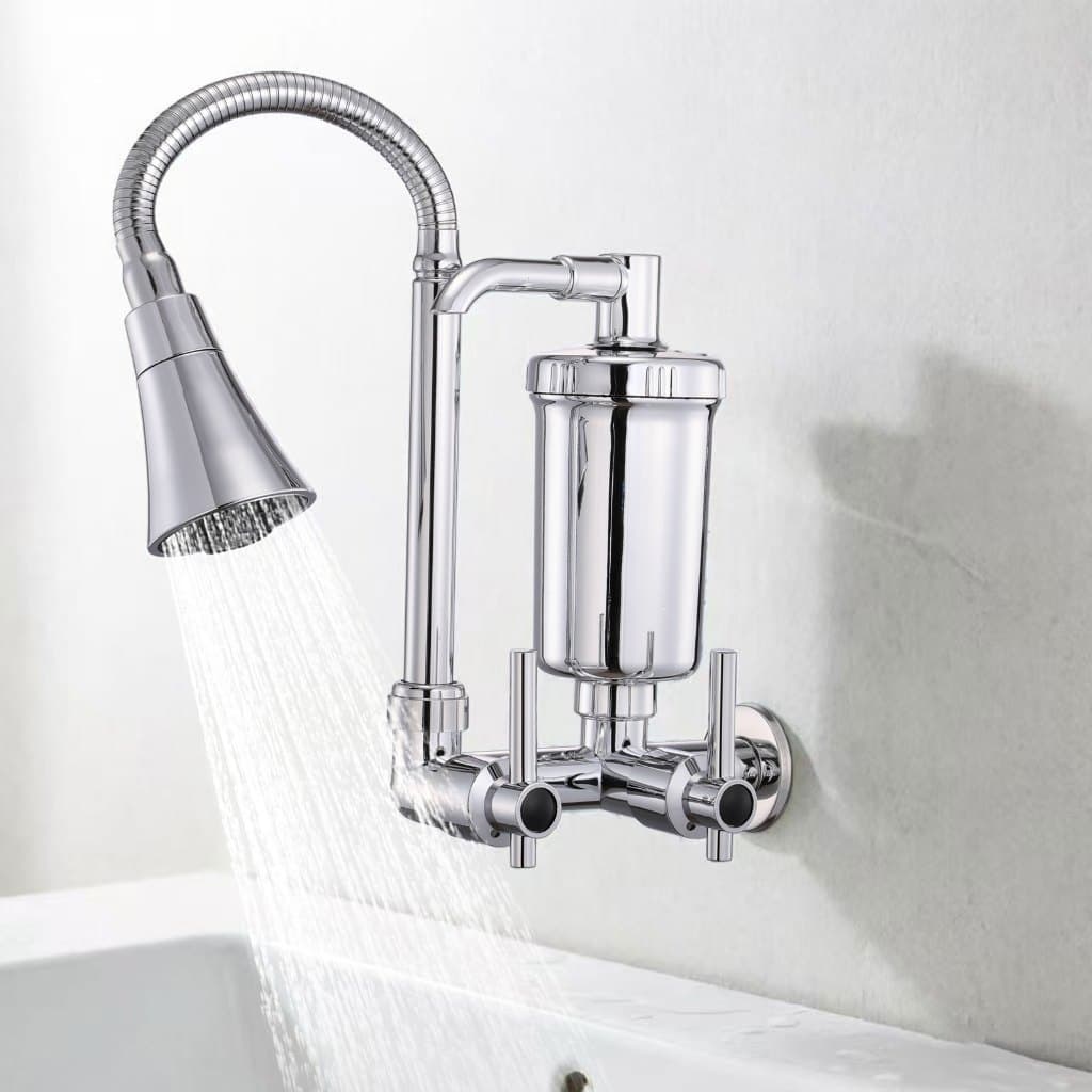 Torneira de Parede de Cozinha com Filtro Purificador, Bico Flexível Rotativo, Acabamento Cromado Robusto para Água Fria