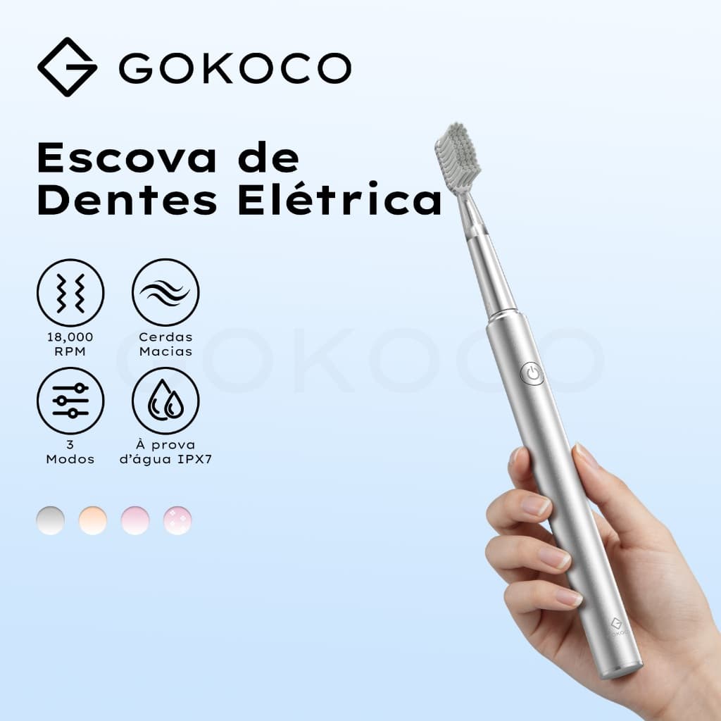 GOKOCO Escova de Dentes Eletrica 18000RPM 3 Modos  são ajustáveis A prova d'agua IPX7