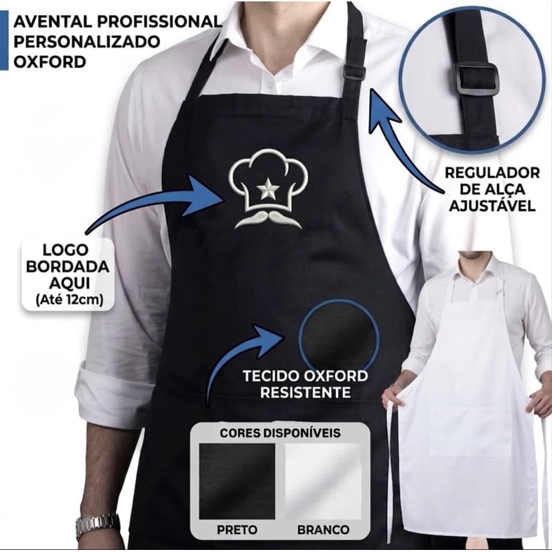 Avental Com logomarca Bordado Personalizado no Peito Empresa Profissional Tecido Oxford