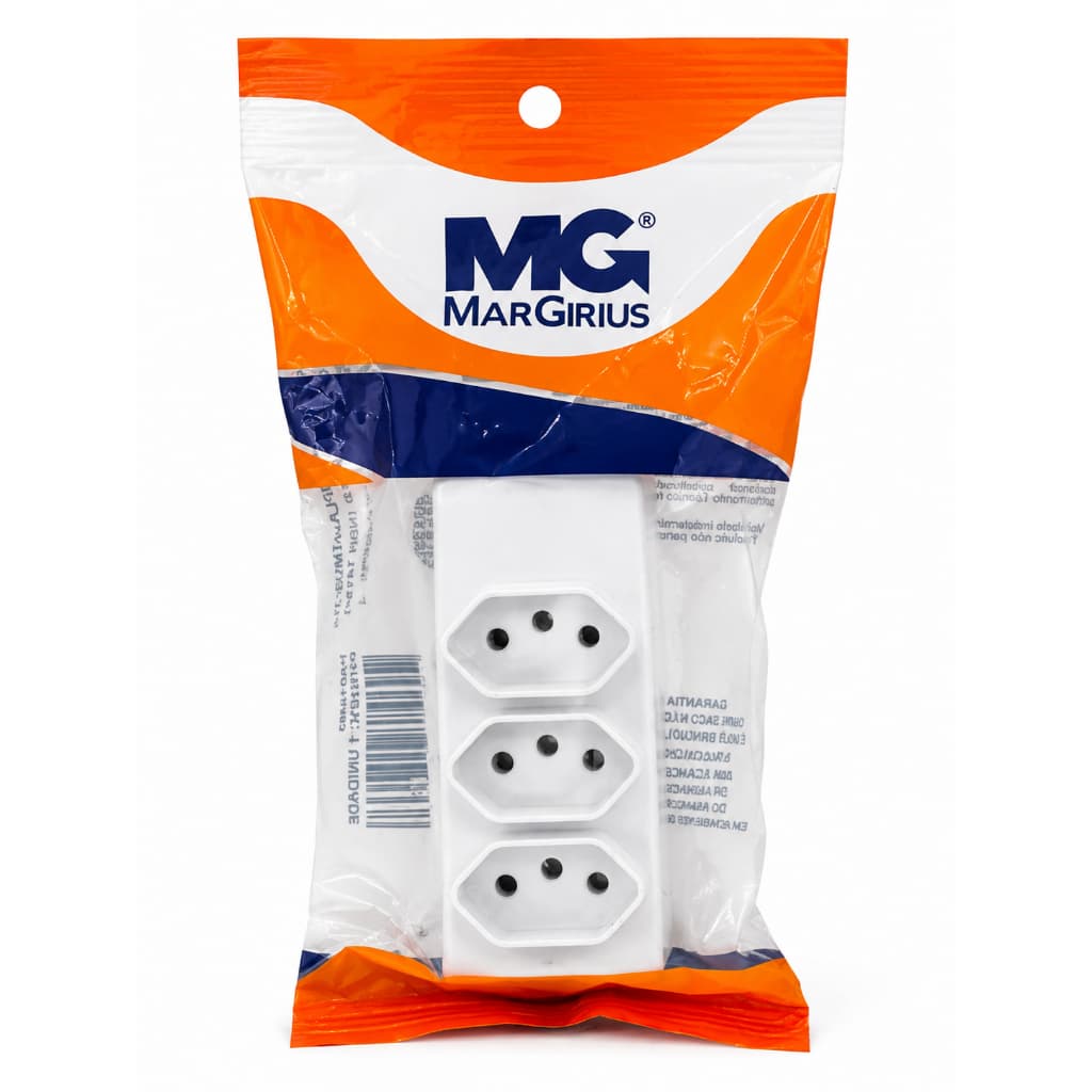 Plugue 10a Cinza 3 Tomadas Multipla 2p+t 250v Margirius 250V