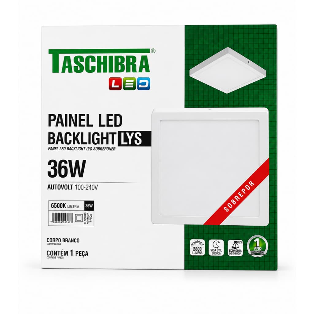 Painel Led Taschibra De Sobrepor 40x40 36w 6500k Luz Branca