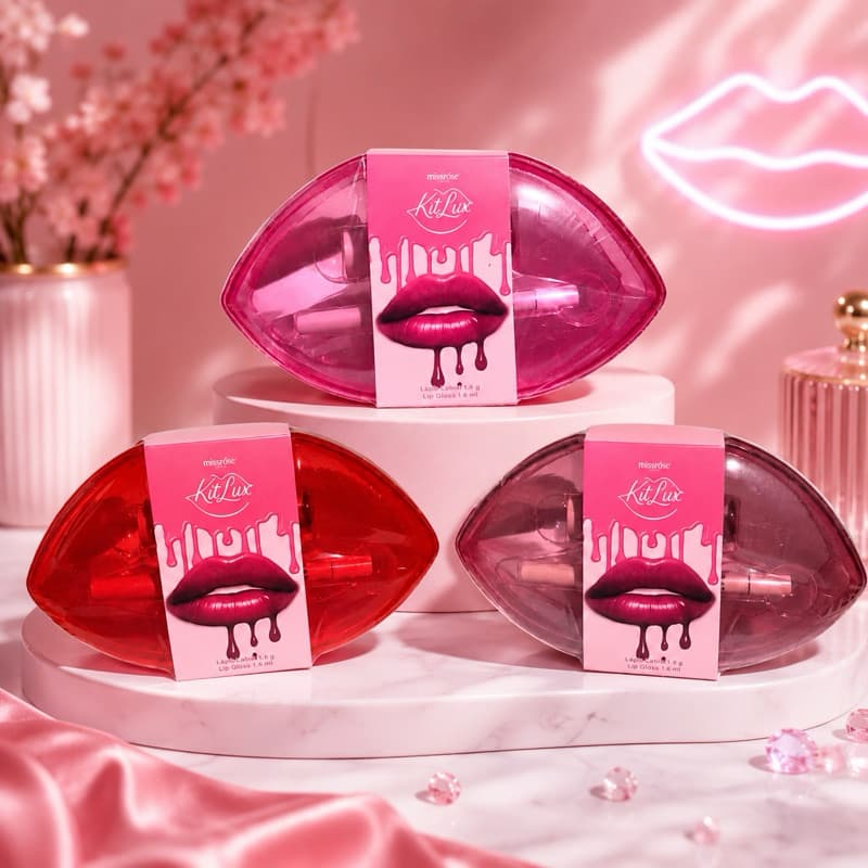 Kit Lux Miss Rôse – Lip Gloss + Gloss Labial,Lápis Labial,Kit de Maquiagem,Brilho Labial,Presente Feminino,Beleza