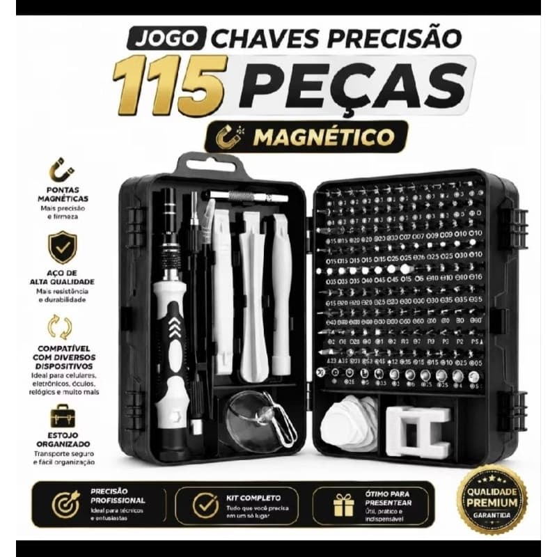 Jogo De Chaves De Precisão Com 115 Peças Magnéticas Kit Ferramentas Para celulares, Notebook, Manutenção, Multiuso.