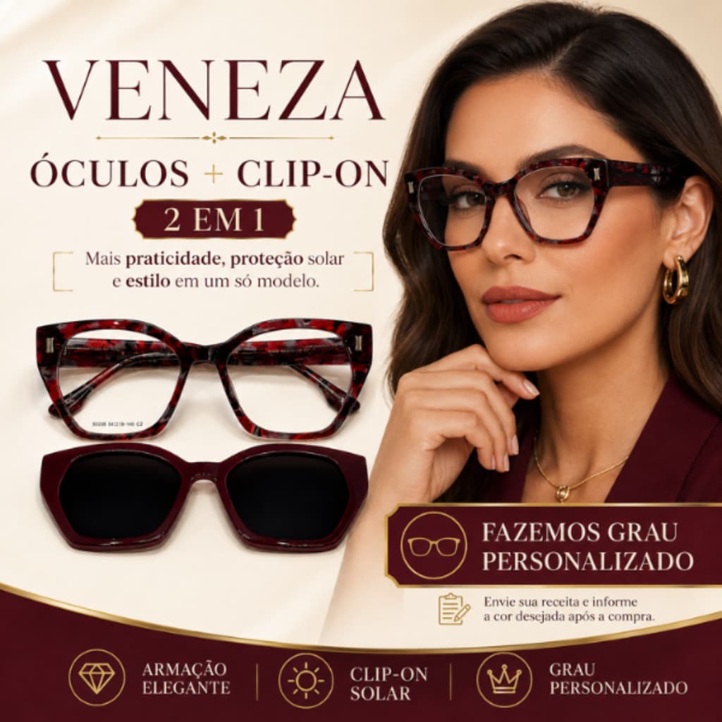 Óculos Veneza Clipon De Grau Feminino Personalizado