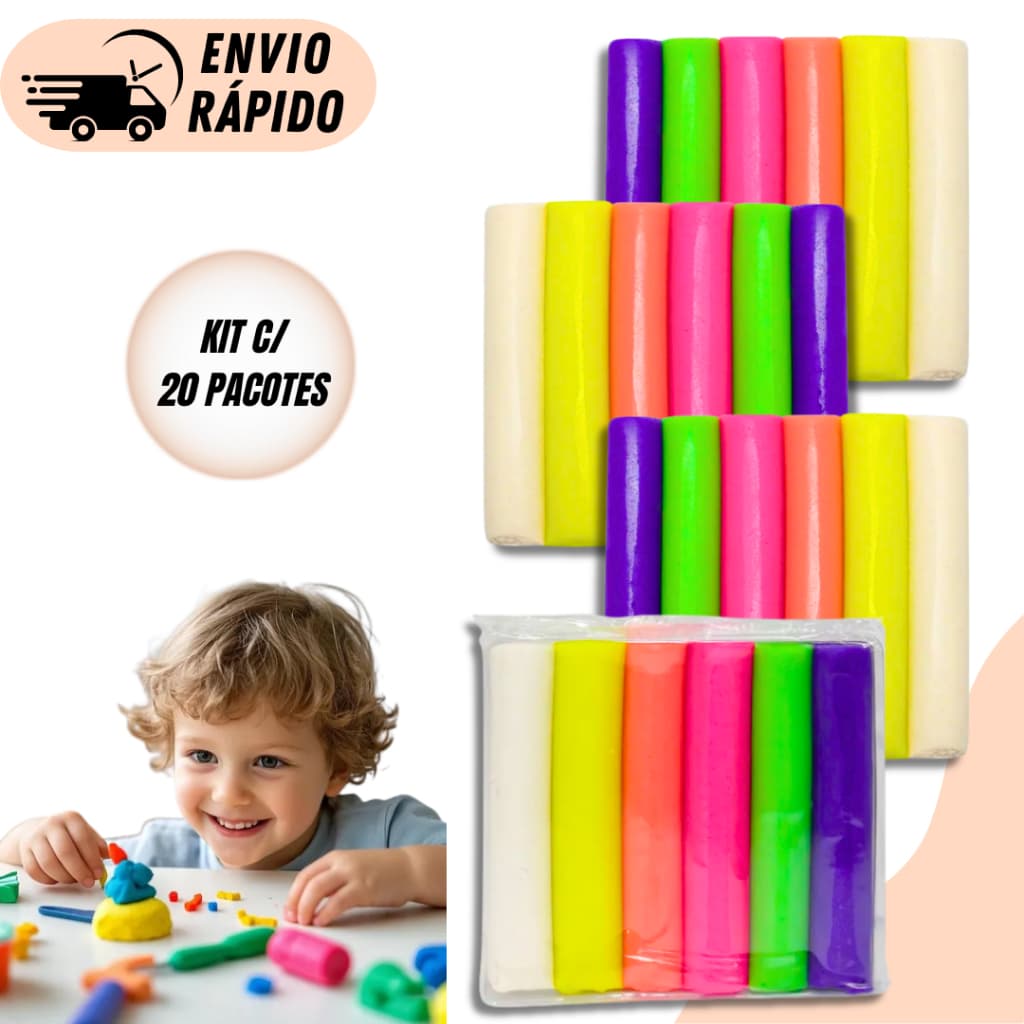 Kit 20 ou 10  Pacotes de Massinha de Modelar 8 Cores Colorida Kit Festa Lembrancinha Aniversario Prenda Escolar Caixa