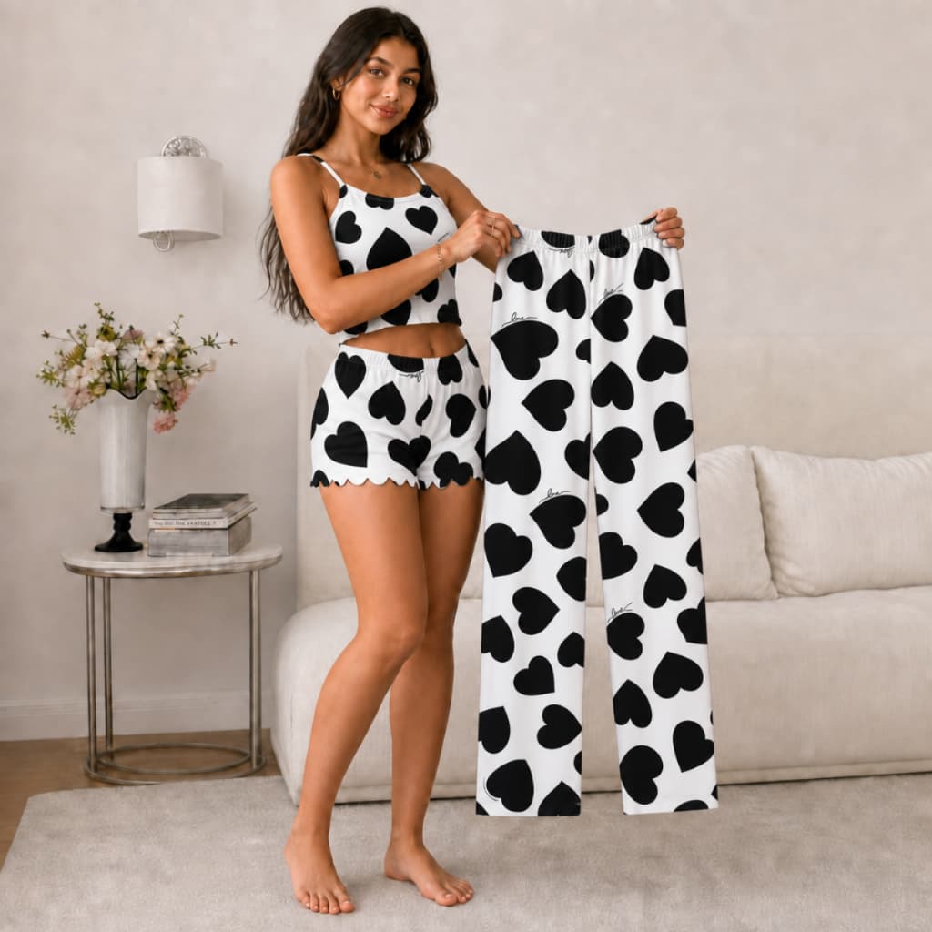 1KIT 3 PEÇAS Pijama VIRGINIA CALÇA FRIO.CROPED SHORTDOOL Blogueirinha Kit 3 Peças Blusa Shorts Calça