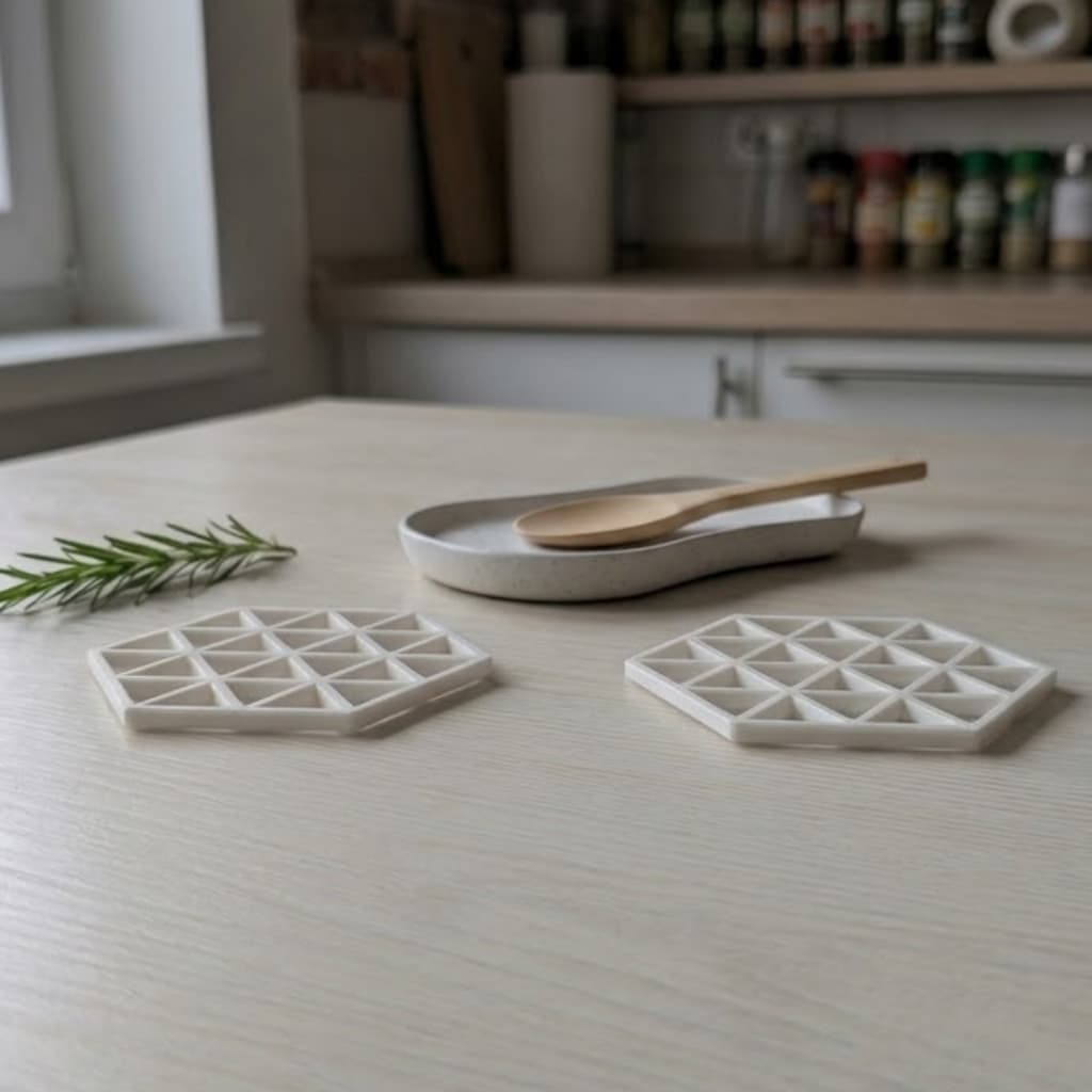Kit 3 Peças Cozinha: 1 Apoio Para Colher + 2 Descansos De Panela Moderno