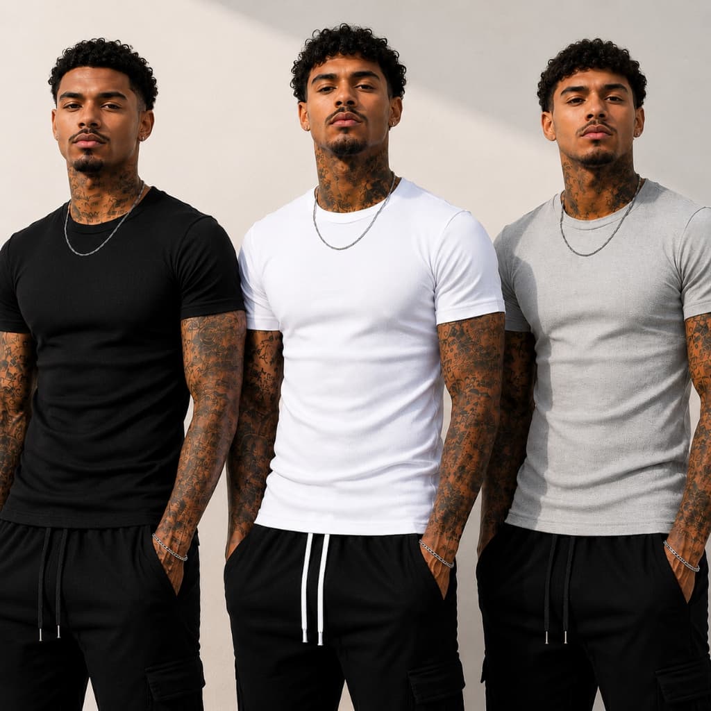 Kit 3 Camiseta Masculina Ribana Slim Estilo Americano Premium Canelada Básica Sem Transparência