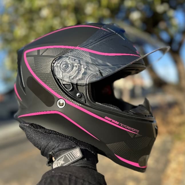 CAPACETE MORMAII M1 CLASSIC DESIGN MODERNO PRETO/ROSA FOSCO CERTIFICADO ALTA PERFORMANCE + NARIGUEIRA ORIGINAL