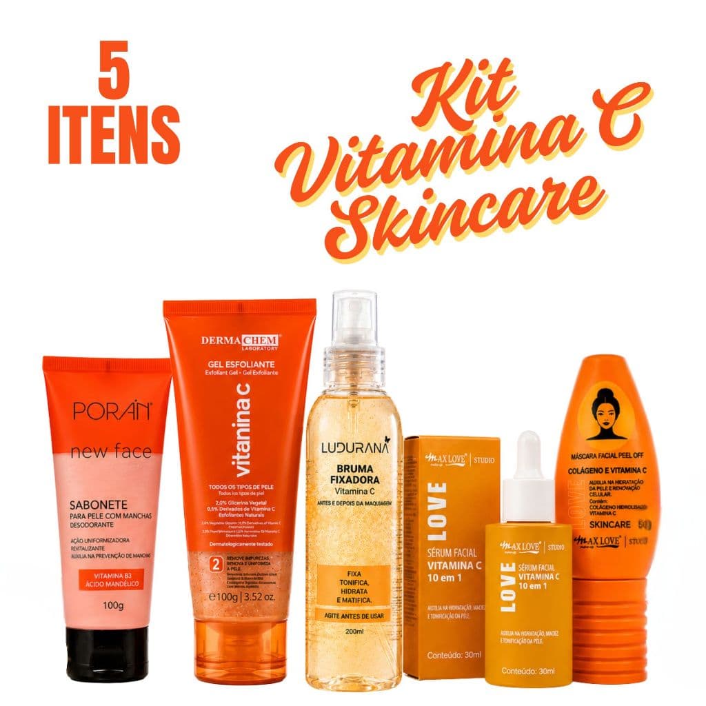Kit 5 itens Vitamina C Skincare Completo Max Love Dermachem Porán Ludurana Originais