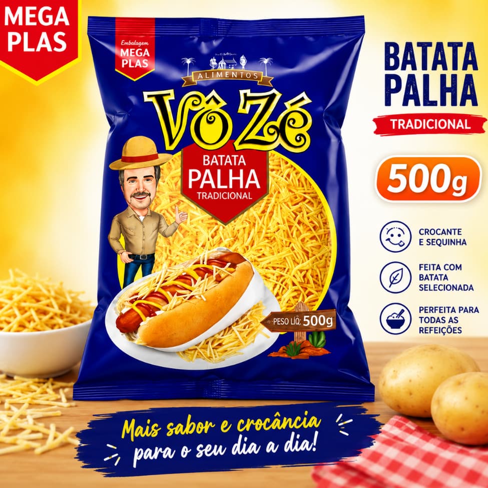 Batata Palha Vô Zé 500g Qualidade Premium Sabor Tradicional