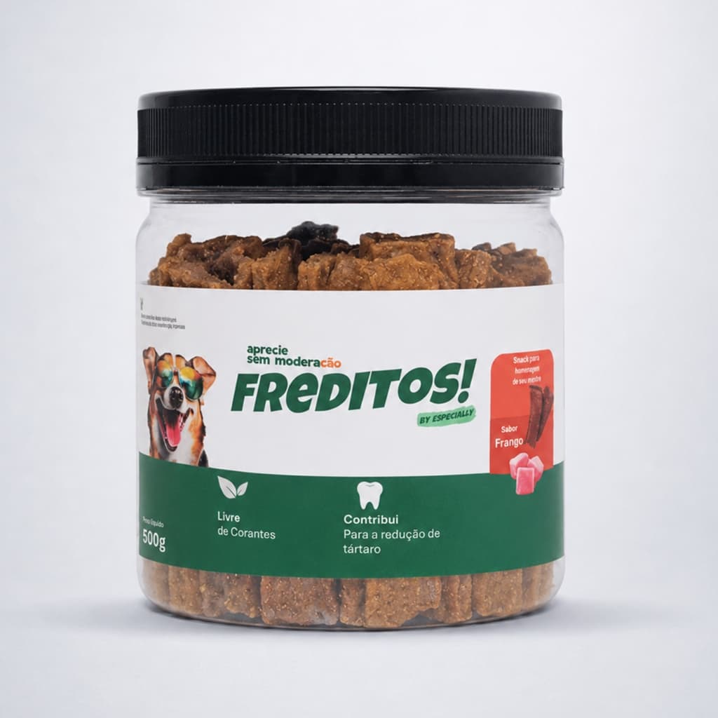 Snack Freditos Para Cães Petisco Bifinhos Sabor Frango Pote 500g
