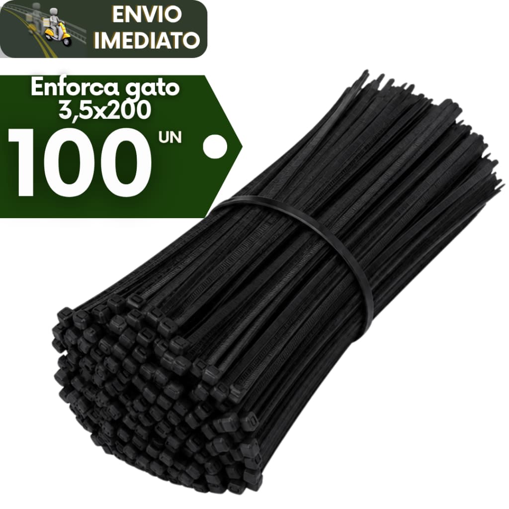 Kit 100 Abraçadeira de Nylon Enforca Gato Preta 3,5X200MM Trava Resistencia e Durabilidade Alta Qualidade