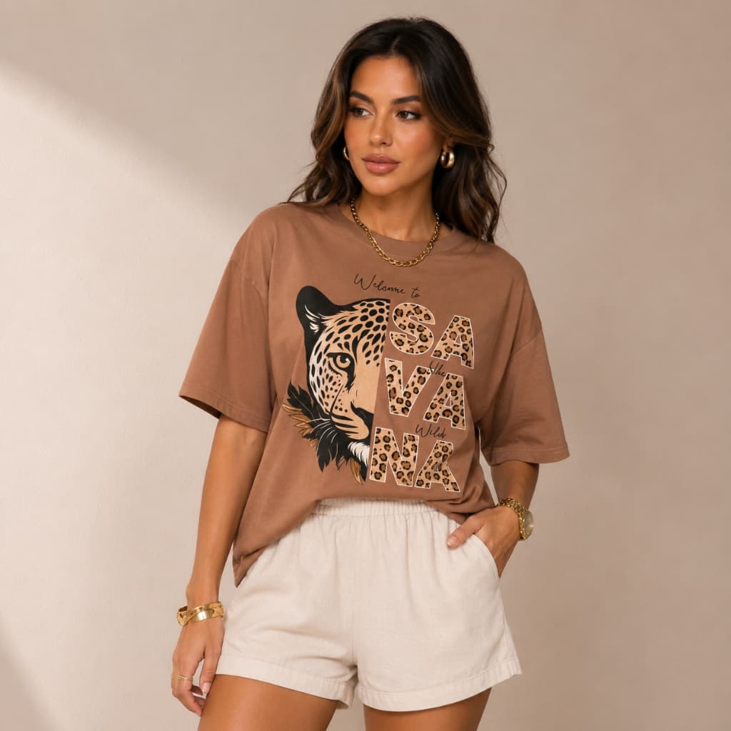 Blusa Feminina Max Oversized Estampa SAVANA 100% Algodão