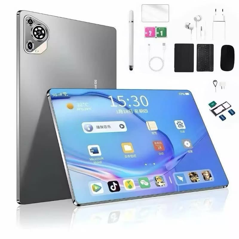 Tablet 128GB Memoria + 6GB RAM Android 13 com tela IPS de 10,1 polegadas e capa de couro com teclado