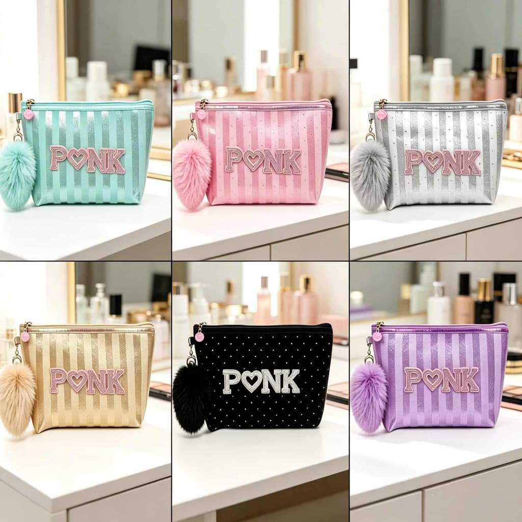 Necessaire Transparente com Pompom Bolsa de Viagem Armazena Cosméticos Acessórios