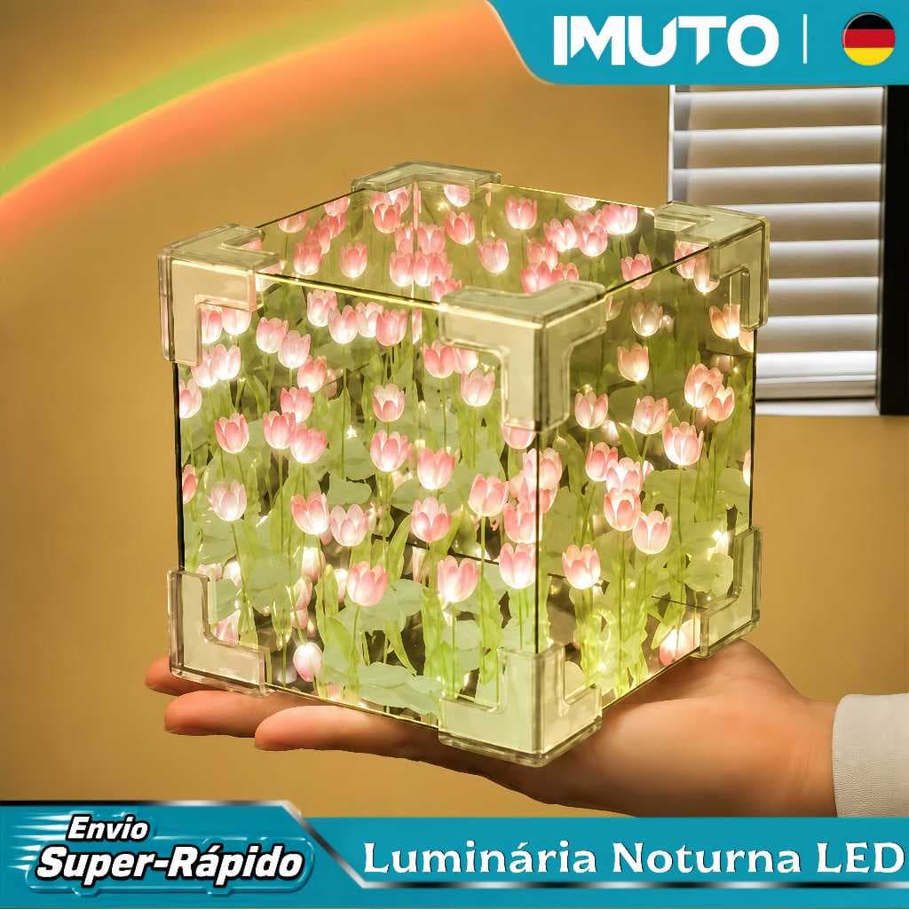 IMUTO Luminária Tulipa LED com Espelho Infinito Cubo 3D Luz Noturna Decoração Quarto Presente