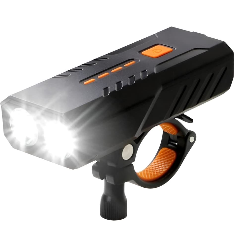 Lanterna de Led Bike Farol Resistente Luz de Led Potênte Carregador Power Bank 2 LEDS Trilhas