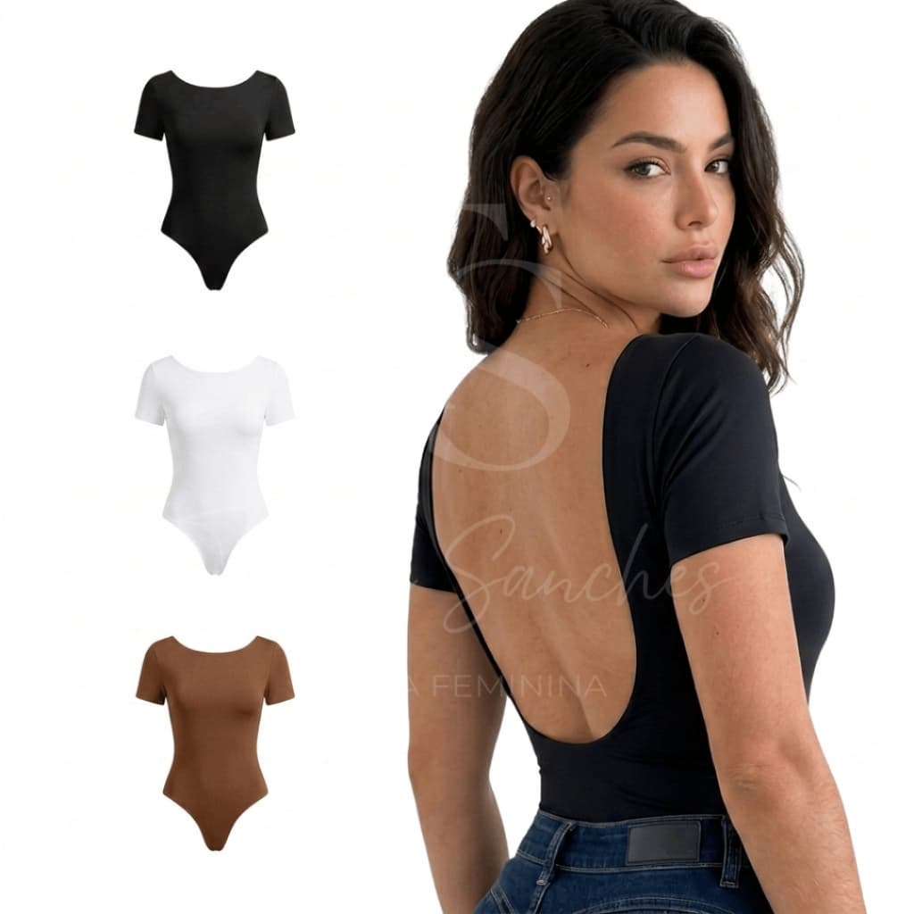 KIT Body Feminino Manga Curta Costas Nua Suplex Premium Tendencia Blogueira Ajustado ao Corpo