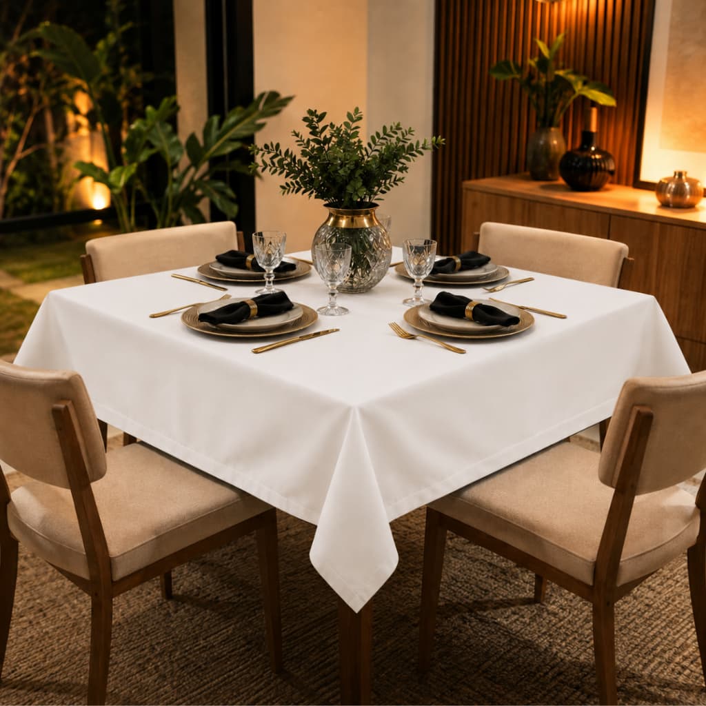 Toalha De Mesa Quadrada 4 Lugares Oxford Lisa 1,5m X 1,5m Para Decorações Festas e buffet Com Bainha