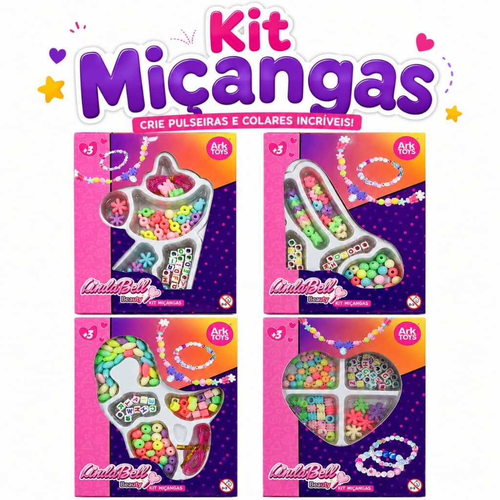 Kit Miçangas Infantil para Montar Pulseiras e Colares com Letras e Pingentes Brinquedo Educativo Criativo