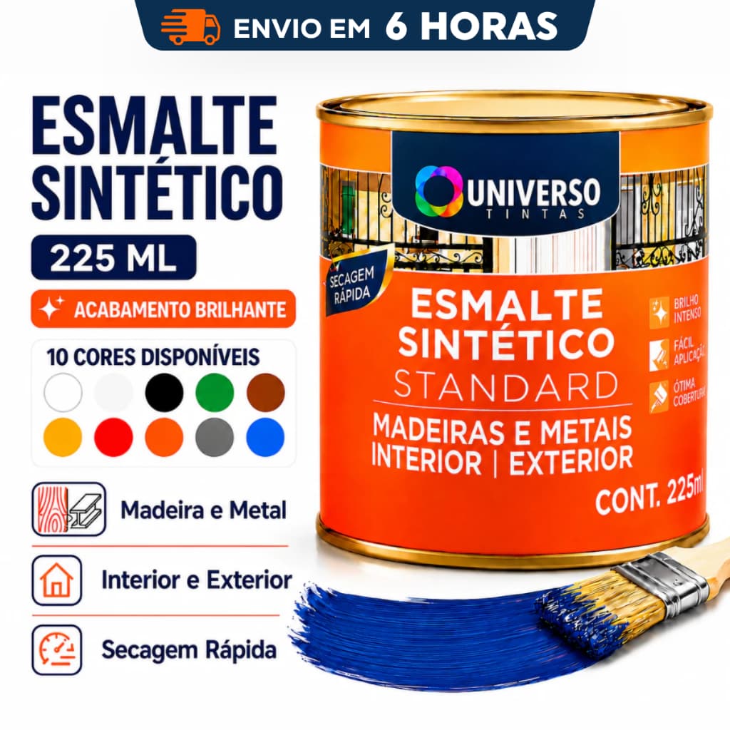 Tinta Esmalte Sintético Sintetico 225ml 1/16 Madeira Ferro Metal Brilhante Portão Universo Tintas
