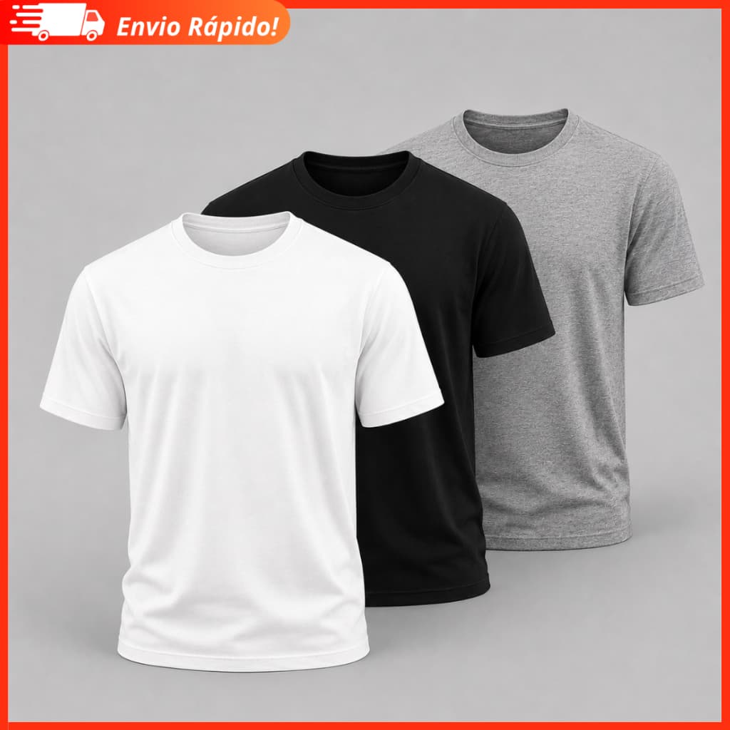 Kit 3 Camisetas Masculina Lisa 100% Algodão Indice