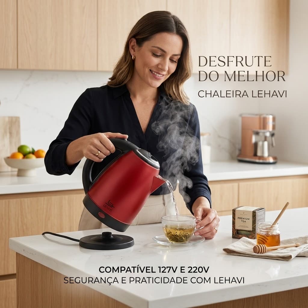 Jarra Chaleira Elétrica 1,8 L 127V 1000W 220V 1500W Vermelha Fervura Rápida Desligamento Automático
