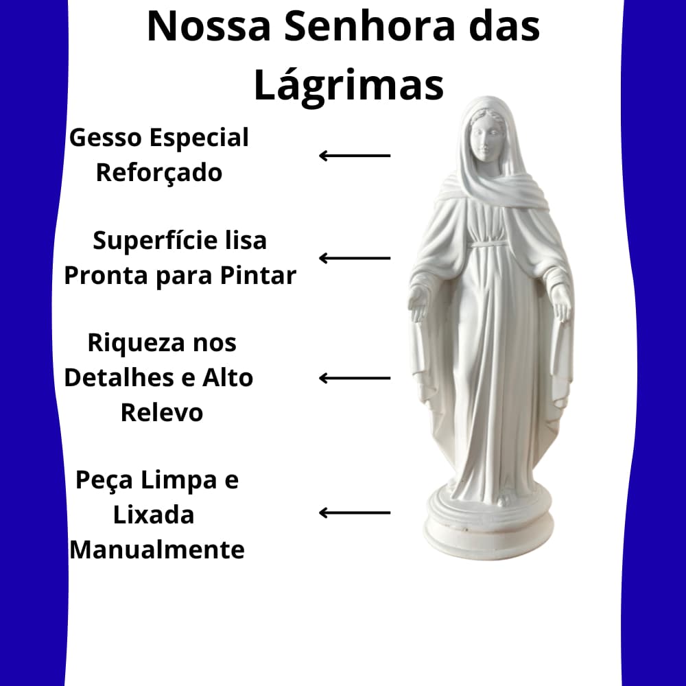 Imagem Nossa Senhora Das Lágrimas 33cm Gesso Branco Para Pintar Decoração Sacra