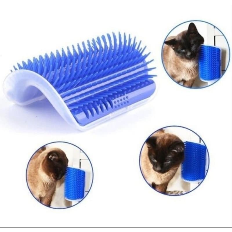 Escova Massageadora para Gatos com Catnip Auto Escovação de Parede Removedor de Pelos Azul