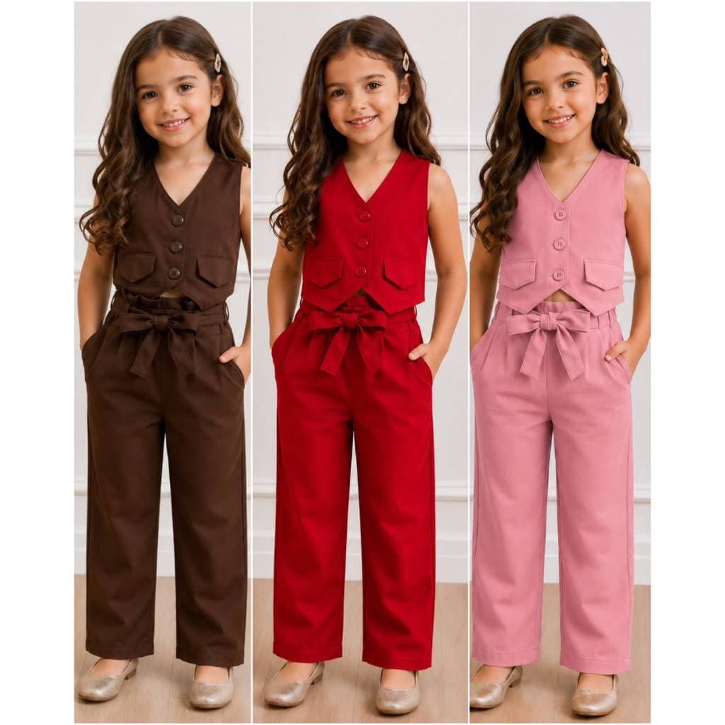 Conjunto Alfaiataria Pantalona 2 ao 8 Anos Luxo Infantil Menina Colete e Calça Pantalona Moda Blogueirinha
