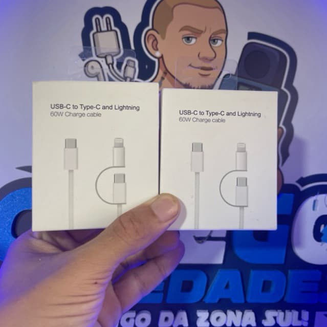 Cabo USB-C + USB-C com Conector iOS 60W | Carregamento Rápido PD | Cabo 2 em 1 para iPhone,Android e iPhone Lightning