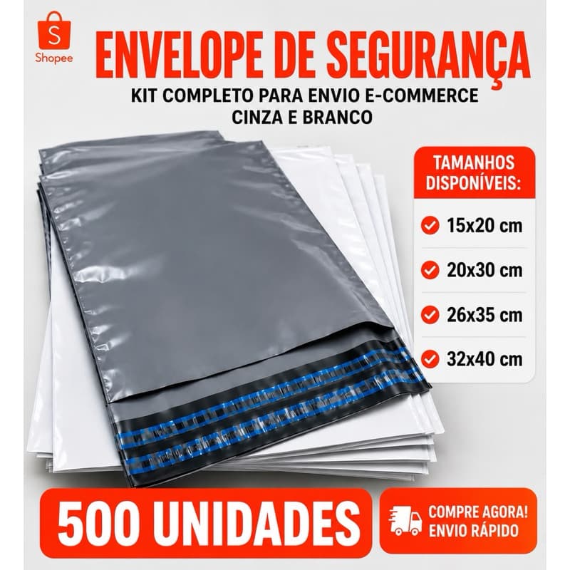 Kit 500 Envelope de segurança - Embalagens de Envio Saco Inviolável Tamanho 15x20 20x30 26x35 32x40