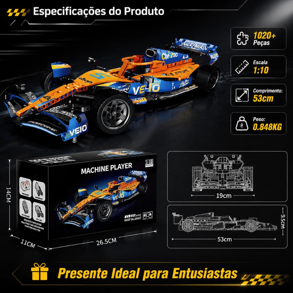 Brinquedo de Montar Carro de Corrida 1:10 com 1020+ Peças