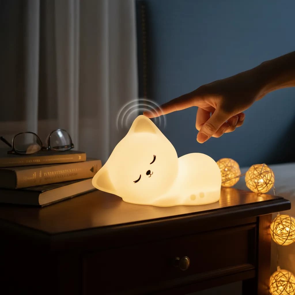 Abajur luminaria delicada de gatinho para bebês Sensor Touch