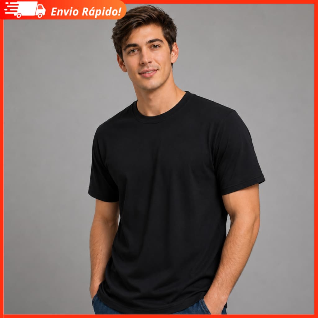 Camiseta Masculina Preta Lisa 100% Algodão