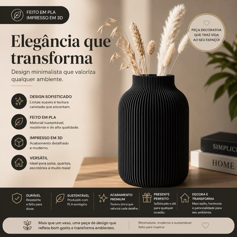 Vaso Decorativo Canelado com Design Sofisticado - Vaso Decoração Home Design