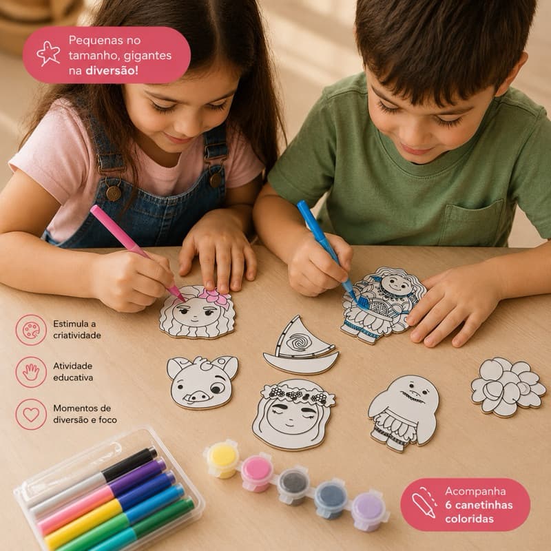 Kit Infantil para Colorir e Pintar + Kit de canetinha ou guache com pincel 6 cores  | Atividade Criativa para Crianças
