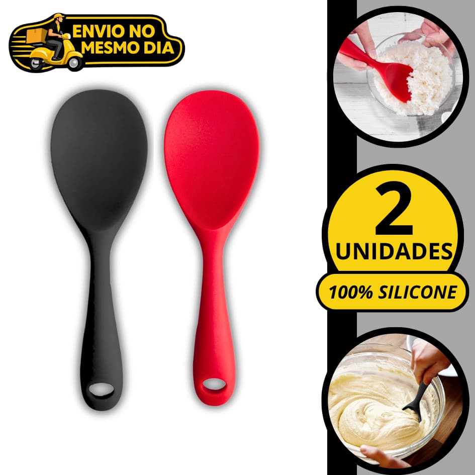 KIT 1/2 Colher em Silicone para Servir Arroz Premium Antiaderente Resistente Panela Eletrica Preparar Cozinha Não Risca