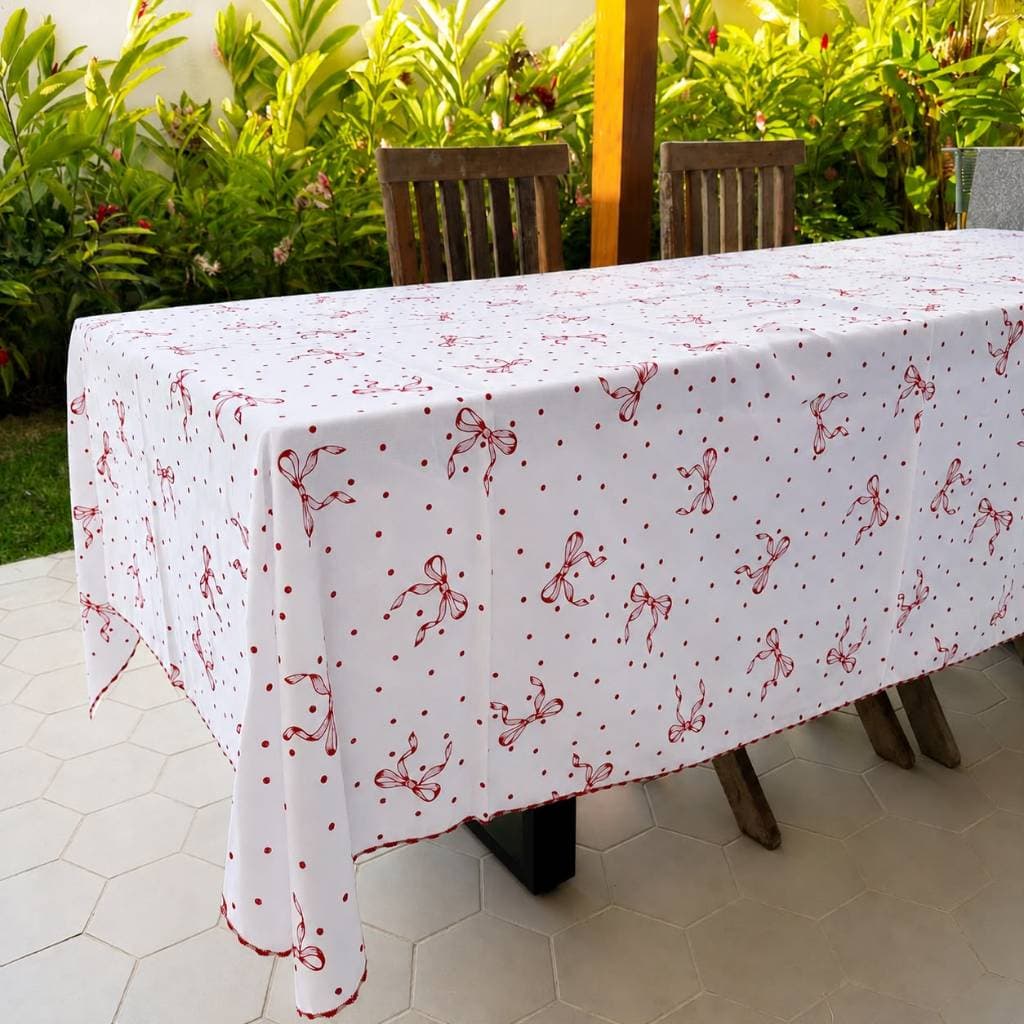Toalha de Mesa 100% Algodão Decoração 4 6 8 Lugares Cereja Laço Natal Tulipa