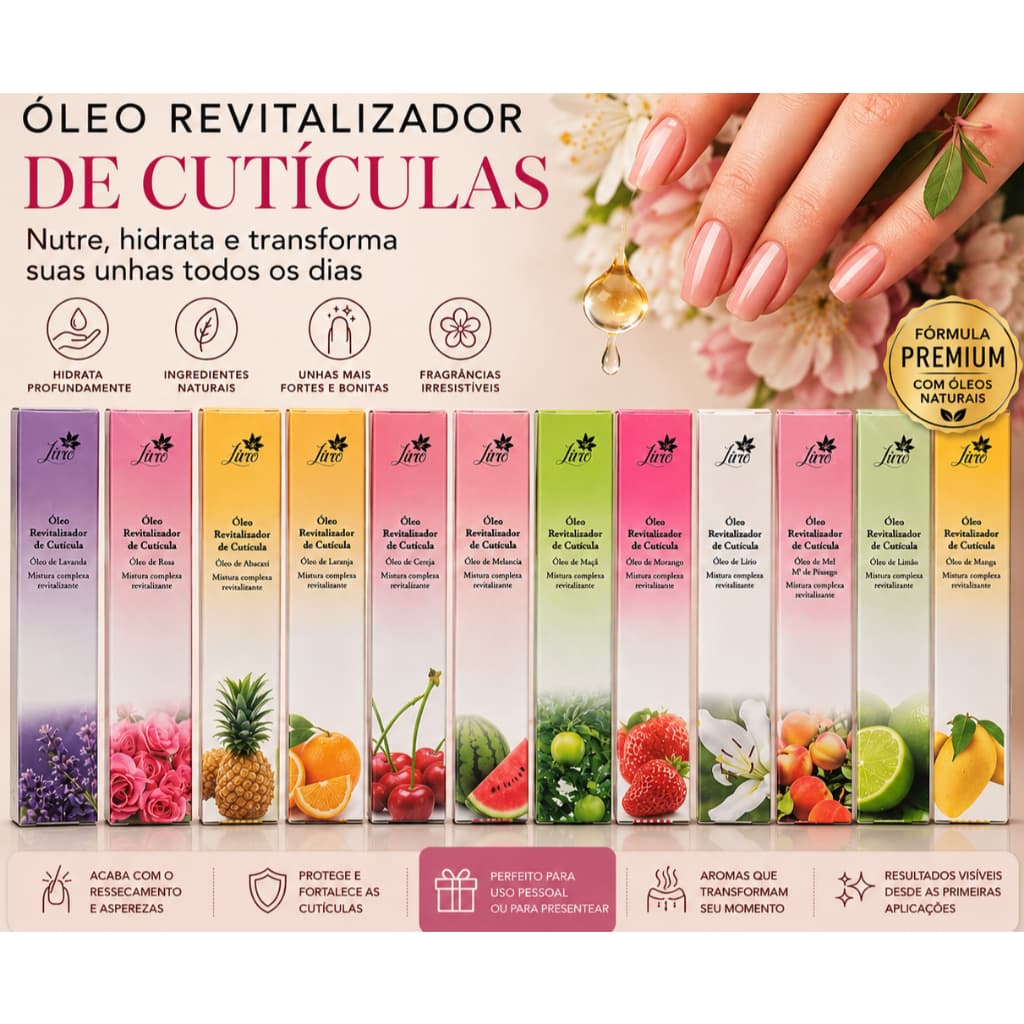 12 Caneta Óleo Revitalizador para Cutículas | Hidratante de Unhas 5ml | Nutrição Profunda com Óleos Naturais