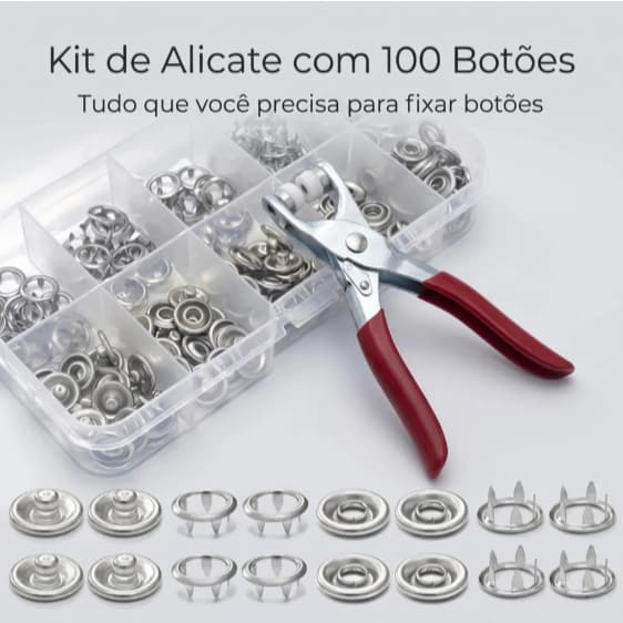 Alicate Aplicador Para Botão de Metal de Pressão Roupa Bebe com 100 Botões de Roupas 9.5mm 2 em 1 Versátil e Prático