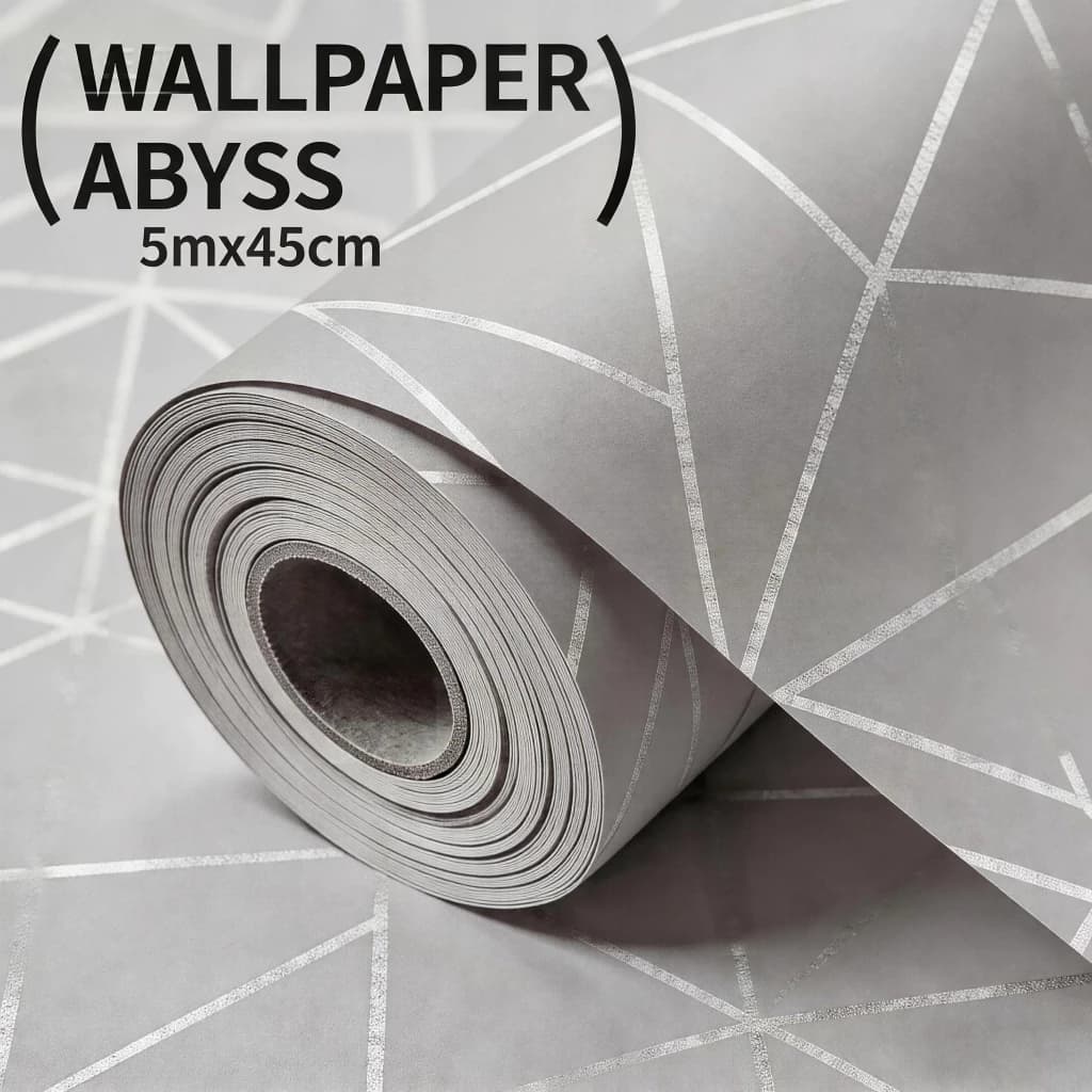 Papel de Parede Adesivo Geométrico Cinza com Linhas Douradas 45cm x 5m Vinil PVC Impermeável para Sala Quarto Decoração