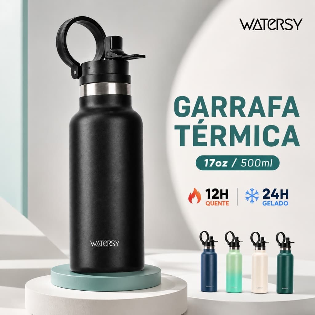 WATERSY Garrafa Térmica 500ml garrafa espacial Quente copo de aço inoxidável 304 com canudo para academia