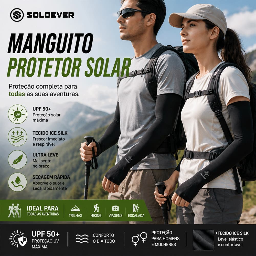 Solidfit Manguito Esportivo UPF 50+ Protetor Solar — Corrida, Ciclismo e Trilha Outdoor