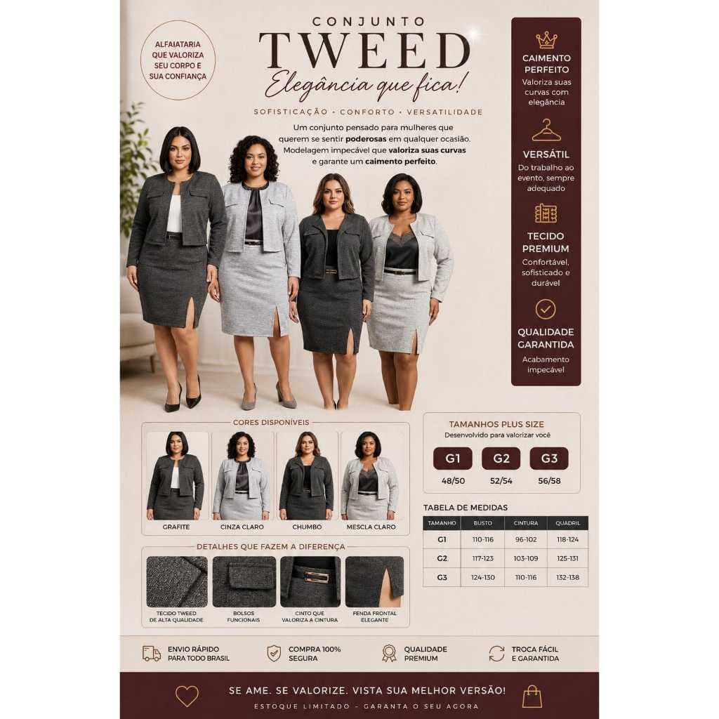 CONJUNTO FEMENINO PLUS SIZE FEMININO  Realce sua beleza com este lindo conjunto plus size